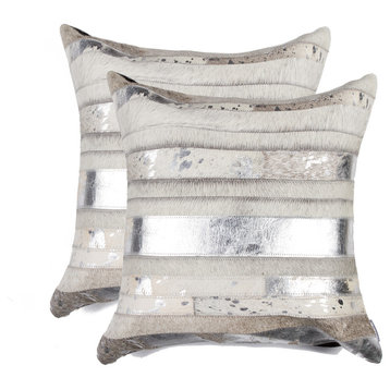 Torino Madrid Pillows, Set of 2, Silver/Gray, 18"x18"