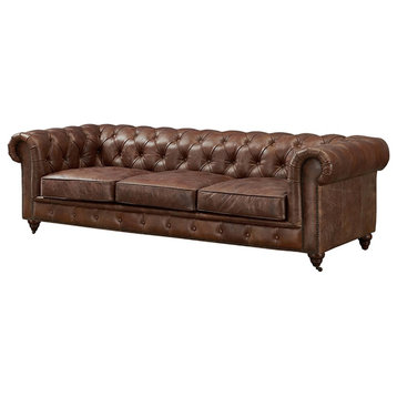Crafters and Weavers Craftsman Mission 95" Leather Sofa in Dark Brown