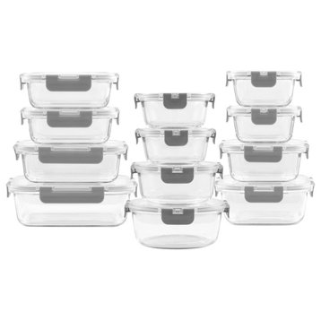 24 Piece Glass Storage Containers With Leakproof Lids Set Light Grey