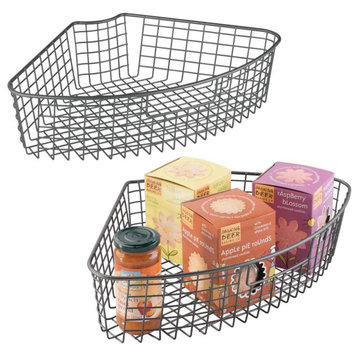 Metal Kitchen Cabinet Lazy Susan Storage Organizer Basket with Front Handle