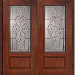 Prehung Double Door 80 Fiberglass Courtlandt 1 Panel 3/4 Lite Glass - Front Doors