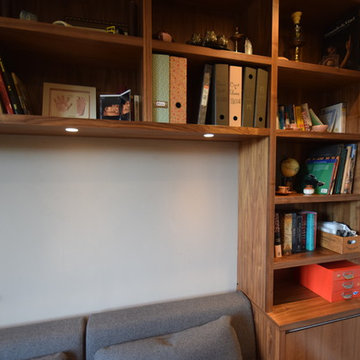 Bespoke Walnut Library With Seating - Wimbledon, London.