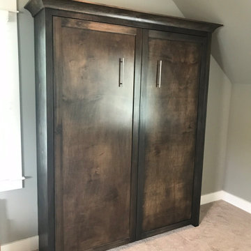 Custom Built Vertical Full Size Murphy Bed Cabinet with Crown Molding - Stained