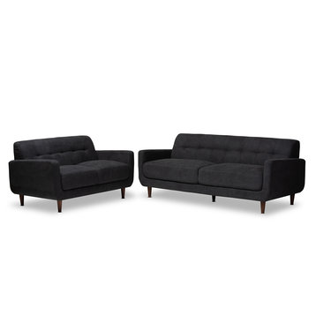 Allister Mid-Century Modern Dark Grey Fabric Upholstered 2-Piece Living Room Set