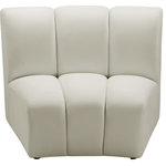 Meridian Furniture - Infinity Channel Tufted Velvet Modular Chair, Cream, 1 Piece - Create a seating group that works for every possible situation with this Infinity modular chair and other pieces in the Infinity collection. Upholstered in soft cream velvet material that feels great against the skin and offers long-wearing beauty, this piece fits with other Infinity items for an infinite number of combinations that get your seating requirements just right but that look just as nice when used on their own.