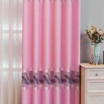 Chenille Custom Made Curtains Pretty Jacquard Feather Blue Grey Pink