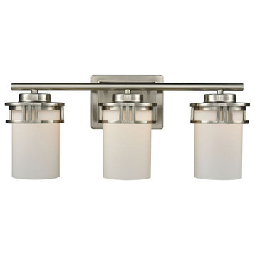 Art Deco Straight Arm 3 Light Bathroom Vanity Cylinder Shaped Glass Shades on