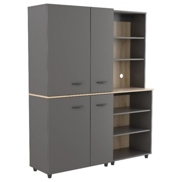 Inval Proforte 2-Piece 18-Shelf Garage Cabinet Set in Dark Gray and Maple