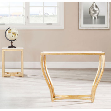 Culven Glass Top Gold Foil Accent Table White/Gold
