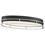 Eurofase - Eurofase Grafice LED Oval Flushmount, Chrome/Frosted - Basic form and rich finishes give prominence to clean elegance. A frosted glass sits securely within a matte black drum that houses LED light. This effortless design draws attention to the simple decorative rings that frame the black cylinder in bright contrast.