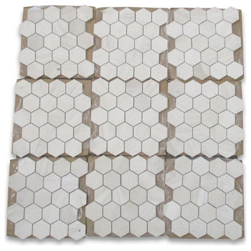 Golden Beach Moleanos Beige Limestone 3" Hexagon Mosaic Tile Honed, 1 sheet