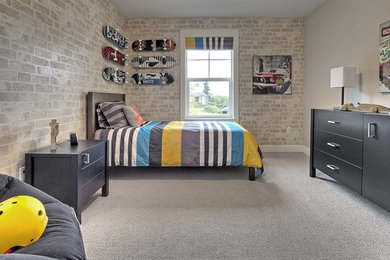 Example of a mid-sized trendy boy carpeted kids' room design in Seattle with multicolored walls