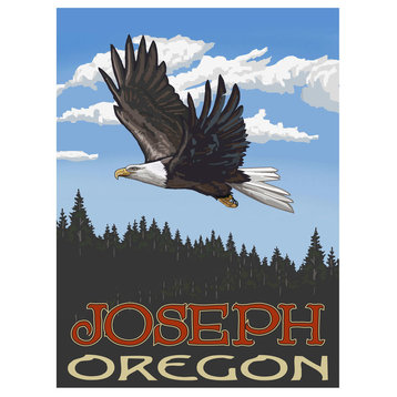 Paul A. Lanquist Joseph Oregon Eagle Soaring Forest Art Print, 9"x12"