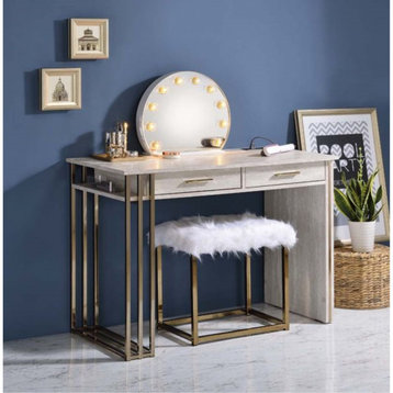 Modern Desk, Spacious Top With Charging Station & Golden Accents, Unique Design