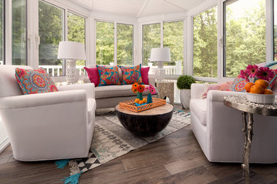 Small transitional ceramic tile and gray floor sunroom photo in DC Metro