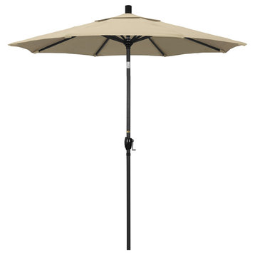 7.5' Black Push-Button Tilt Crank Aluminum Umbrella, Antique Beige Sunbrella