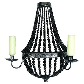25" Iron Black Beaded Candle Sconce, Romantic Old World Wall Gothic