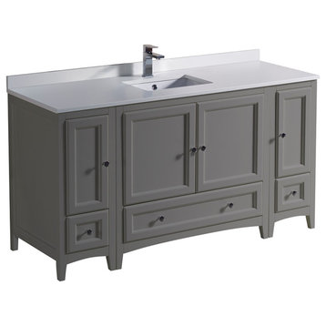 Oxford Traditional Bathroom Cabinets With Top and Sink, Gray, 60"