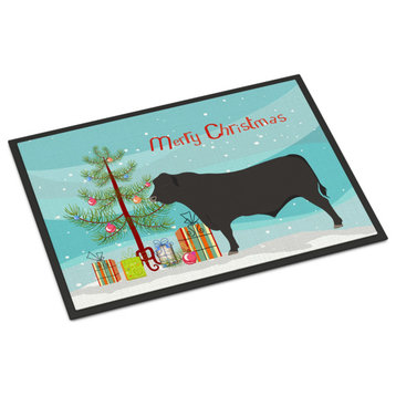 Caroline's TreasuresBlack Angus Cow Christmas Doormat 18x27 Multicolor