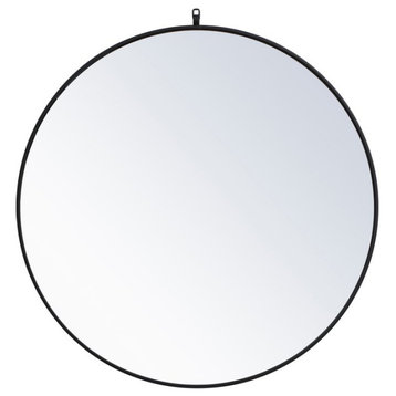 Elegant MR4739BK Metal Frame Round Mirror With Decorative Hook 39", Black