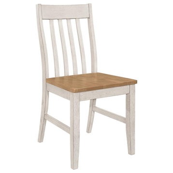 Pemberly Row Wood Slat Back Side Chair Natural and Rustic Off White