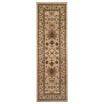 Astoria Bordered Traditional Ivory/Green Rug, 2'6" x 7'9"