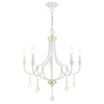 Livex Lighting - Transitional Chandelier, White - Bring simple, yet elegant, charm to your living space with this beautiful transitional five light chandelier. In white finish with polished brass accents, the clear crystals on the chandelier provide a understated clean look, that's perfect for any room in your home.