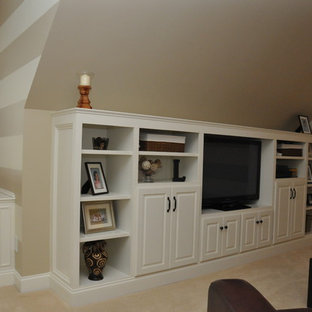 This is an example of a traditional home cinema in Raleigh.