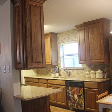 Tawny Oak Cabinets w/Chocolate Truffle Caesarstone and Subway Backsplash
