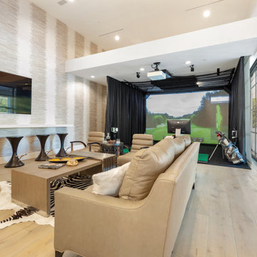 Bar/Entertainment Room with Open Concept Golf Simulator