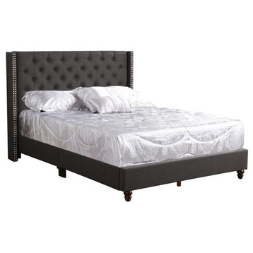 Julie Black Tufted Upholstered Low Profile King Panel Bed with Fabric Cover