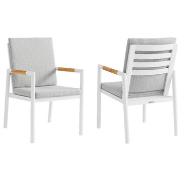 Armen Living Royal 18" Outdoor Fabric Dining Chair in Light Gray (Set of 2)
