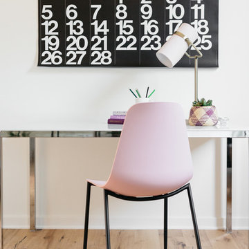 Stendig Calendar in Millennial Pink Office with Chrome Desk
