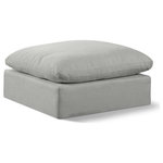 Meridian Furniture - Comfy Beige Linen Textured Fabric Modular Chair, Grey, Linen Textured Fabric, Ottoman - Give your space a whole new look with this grey Comfy linen textured fabric ottoman. This handsome ottoman fits nicely with other items in the Comfy collection and is a versatile seating option designed for adaptability, comfort and style. Wrapped in rich grey durable linen textured fabric upholstery, this ottoman offers a plush embrace of overstuffed down feather cushions, carefully crafted to deliver the highest level of comfort. The perfect seat for creating an oasis for relaxation, this ottoman has thick foam surrounding its frame for added support and coziness.