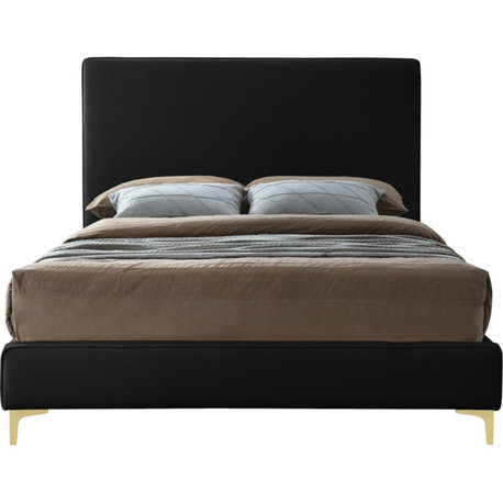 Geri Velvet Upholstered Bed, Black, Queen