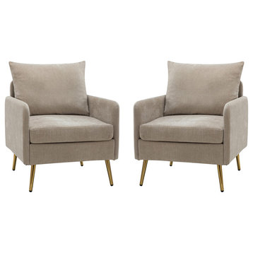 29.5" Wooden Upholstered Accent Chair, Set of 2, Tan