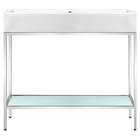 Pierre 40 Single, Freestanding, Open Shelf, Chrome Metal Frame Bathroom Vanity