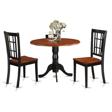 3-Piece Small Kitchen Table Set, Table and 2 Dinette Chairs, Black