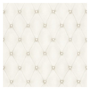 Wallpaper Designer White on Cream Faux Tufted Fabric Look