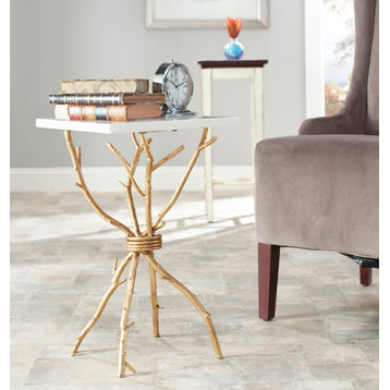Sage Marble Top Gold Accent Table, White/Gold