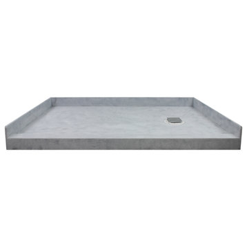 Transolid Ready to Tile 60"Lx30"W Shower Base, Dark Gray, Right Hand Drain