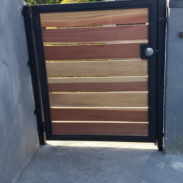 Santa Monica Wooden Fence Installation with 2 Redwood Pedestrian Gates