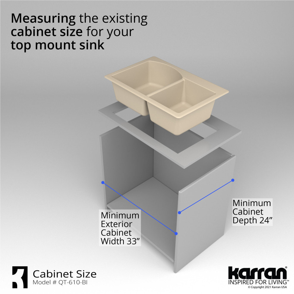 Karran Drop-In Quartz 33" 1-Hole 60/40 Double Bowl Kitchen Sink, Bisque
