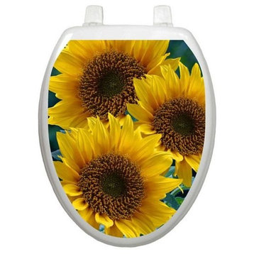 Sunflowers Toilet Tattoos Seat Cover, Vinyl Lid Decal, Floral Bathroom Decor, Elongated