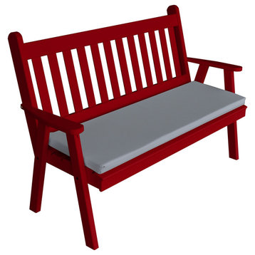 Pine Traditional English Garden Bench, Tractor Red, 4 Foot