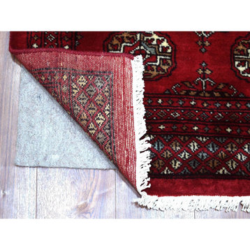 Mori Bokara Deep Red Soft Wool Hand Knotted Rug, 2'6"x4'3"