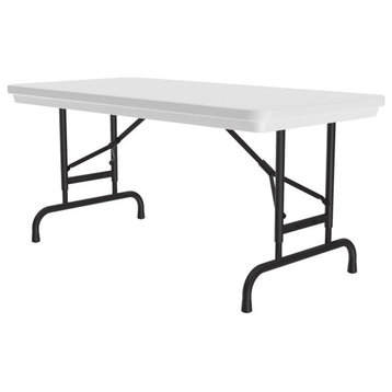 Pemberly Row 22-32" Adjustable Plastic & Steel Folding Table in Gray Granite