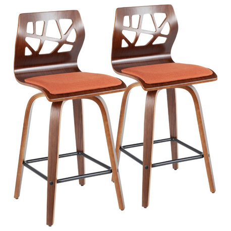 Folia Counter Stool, Set of 2, Orange Fabric