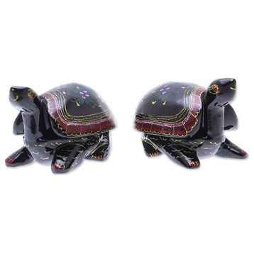 NOVICA Turtle Couple And Wood Decorative Boxes  (Pair)
