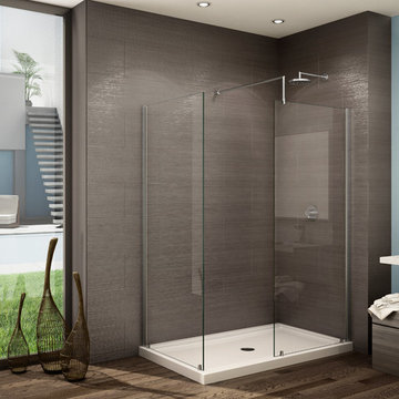 Shower and tub enclosures with matching acrylic bases